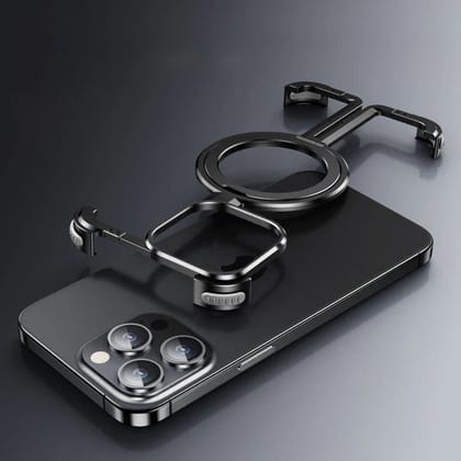 Metal Pivot Guard Magnetic Ring Stand Holder Case-iPhone 15 Pro Max / Black