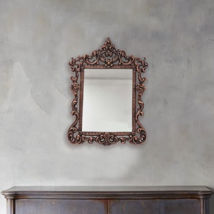 Vintage Copper Chambray Carved Mirror in Metal Frame