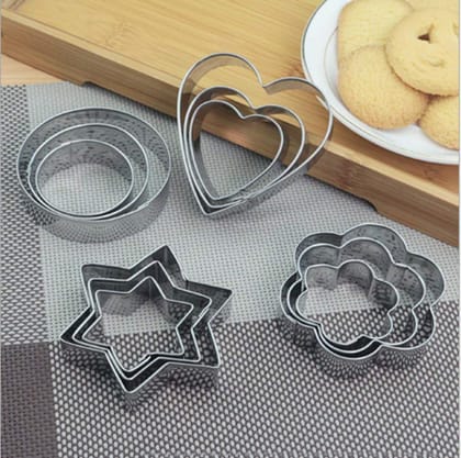 0813 Cookie Cutter Stainless Steel Cookie Cutter With Shape Heart Round Star And Flower, 12 Pcs