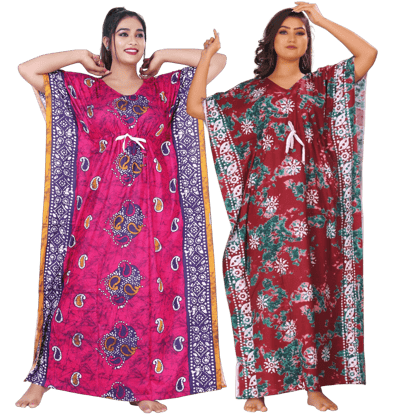 Fabimi Women's 2-Pack Cotton Kaftan Nightgowns: Sleep in Style and Comfort