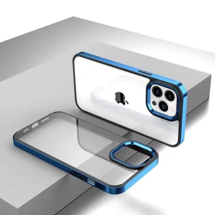 iPhone Series Square Plating Color Frame Clear Case With Camera Bumper-iPhone 12 Pro Max / Blue