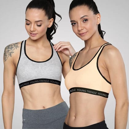 Women Non Padded  Combo Sports Bra-30 / Peach Grey