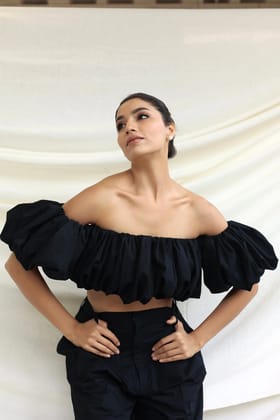 Black puff tube top-XS / Without sleeves