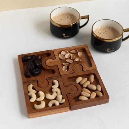 Wooden Puzzle Platter (Set of 4)