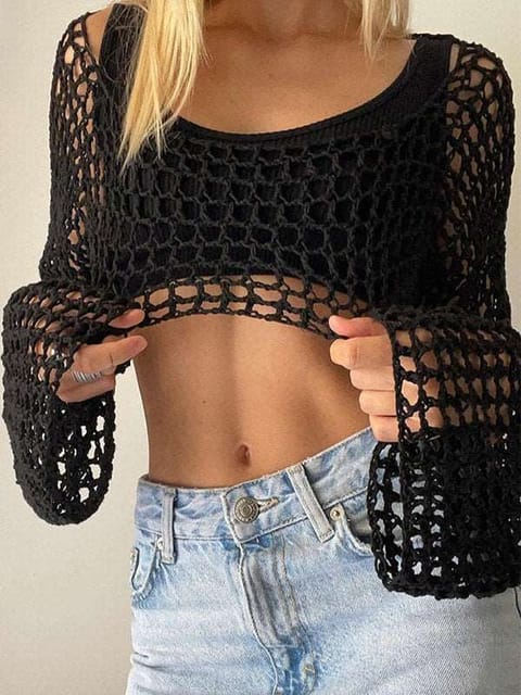 Hollow Out Crochet Bolero Knit-S / Black