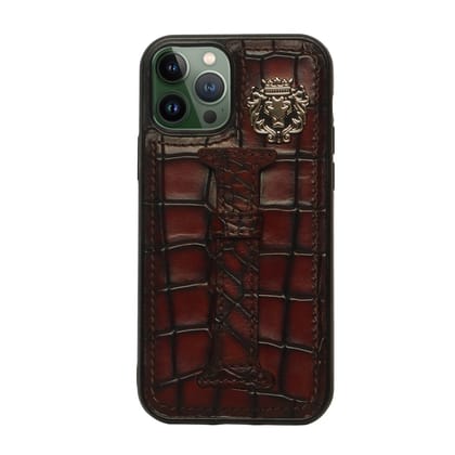 Mobile Cover With Holding Loop In Cognac Deep Cut Croco Leather by Brune & Bareskin-11