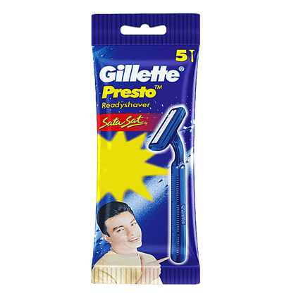 Gillette Presto Sata Sat Disposable Razor - Twin Blades, Long Handle, For Smooth Shaving, 5 Pcs