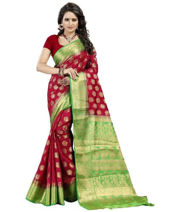 fab woven - Maroon Silk Blend Saree With Blouse Piece ( Pack of 1 ) - Maroon