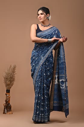 JAIPUR HANDBLOCK PRINT Exclusive collection of handblock printed pure chanderi silk sarees with blouse piece.