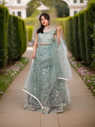 Elegant Stone Work Lehenga Choli Set-Mint Green / Free Size