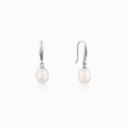 Silver White Pearl Drop Earrings