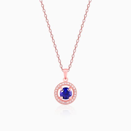 Rose Gold Blue Velvet Pendant With Link Chain