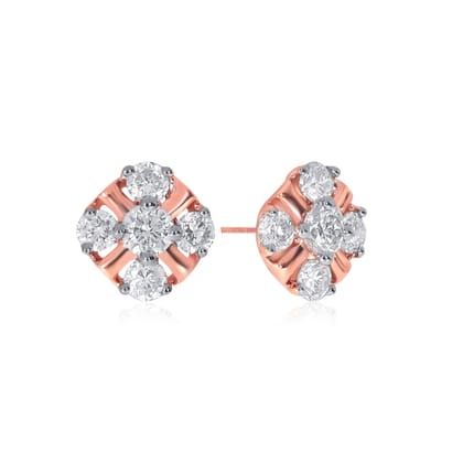 Senco Gold 18K Rose Gold Perfect Blossom Diamond Studs Earrings (Gold Weight - 1.1 g / 0.18 carat / HI-SI)