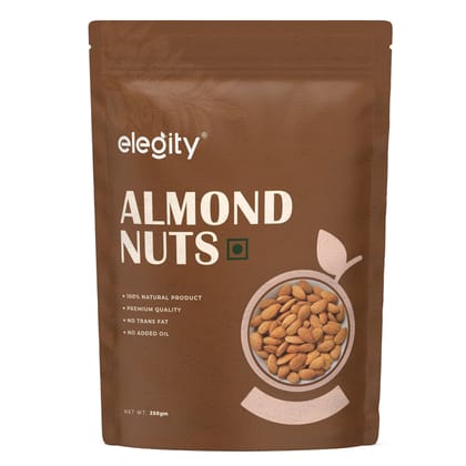 Elegity 100% Natural Plain California Almonds Pouch 250 gm | Nutritious & Delicious Badam | High in Fiber & Boost Immunity | Rich in Protein, Tasty Nuts | No Preservatives Added in Dry Fruit