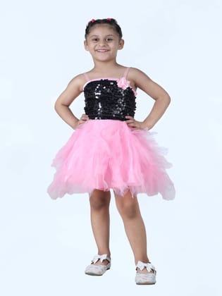 Pink & Black Frock Annual Day Dance Girls Fancy Dress Costume - Premium-Rent / 3-4 years