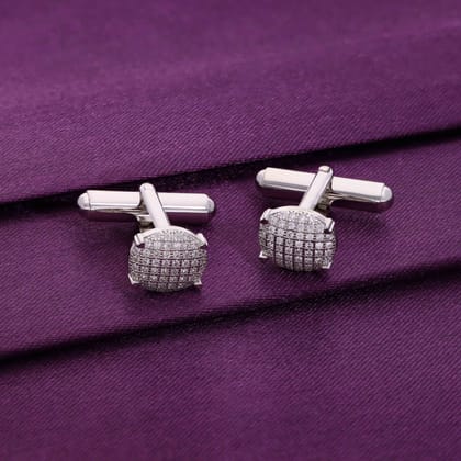 Men’s Oval Cut Zircon Silver Cufflinks-White Stone / Silver