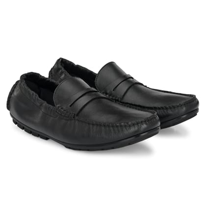 Egoss Casual Slip on Leather Loafers Shoes For Men-6 / Black / Regular