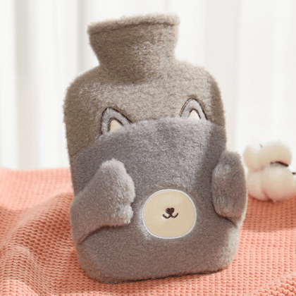 Bear Hot Water Bag with Cute Soft Cover-Grey