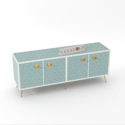 Inlay Media Console - Geo-Sea Green / Bone Inlay