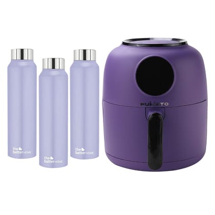 The Better Home FUMATO Aerochef Air fryer With Digital Touchscreen Panel 4.5L Purple  Stainless Steel Water Bottle 1 Litre Pack of 3 Purple-The Better Home FUMATO Aerochef Air fryer With Digital 