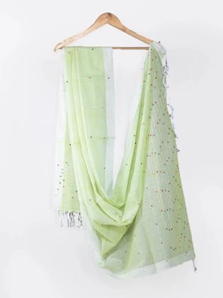 Light Green Handwoven Cotton Dupatta-Light Green