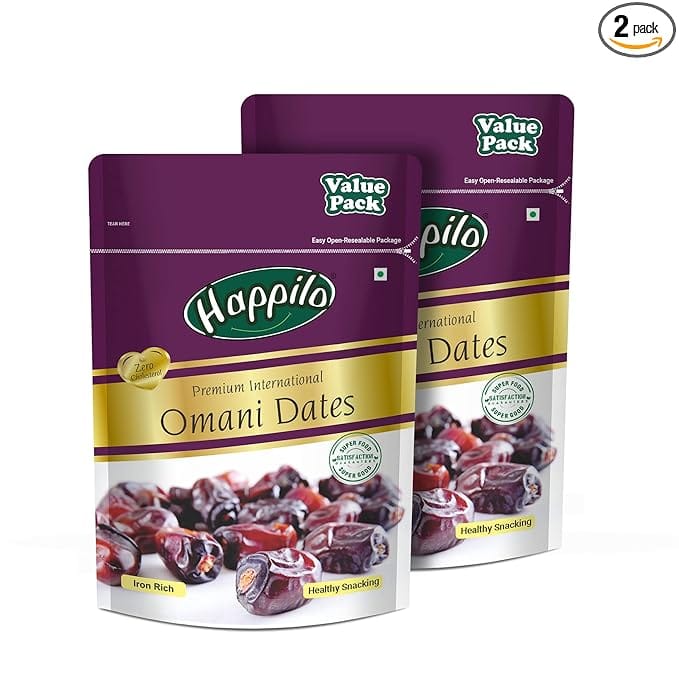 Happilo Premium International Omani Dates Fresh & Soft Dry Fruit Rich in Fiber Iron and Vitamin 1360 g Pack of 2