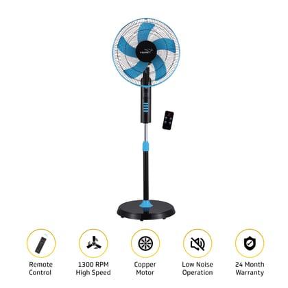 Esfera Remote 5 Blade 40 cm Pedestal Fan, Blue Black