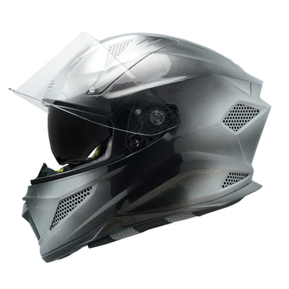 Steelbird SBH-25 Breeze On Ombre 7Wings ISI Certified Full Face Helmet for Men and Women with Inner Smoke Sun Shield (Glossy Black Silver)-Medium 580 MM