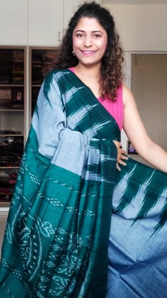 Kargil Cotton Saree- Grey Green