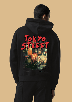 Tokyo Street Printed Black Hoodie By Offmint-S