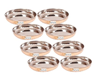 Prisha India Craft Steel Copper Dessert Halwa Plate Bowl  Capacity 150 ML  Set of 8