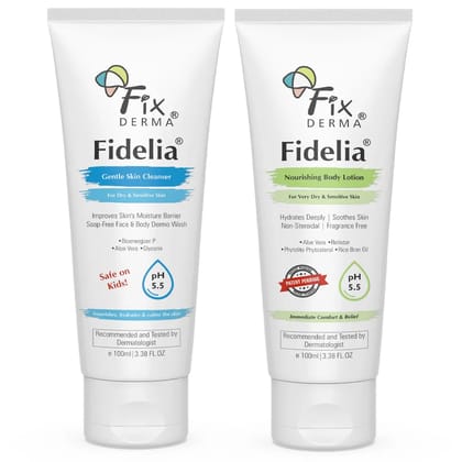 Dry and Sensitive Skin combo - Fidelia Body Lotion - Face & Body Wash-100ml + 100ml