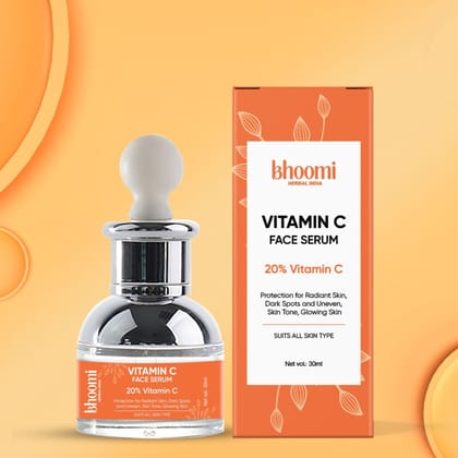 Buy 1 Get 2 FREE | Buy Bhoomi Herbal India Vitamin C Face Serum (30 ml) + Get 2 Vitamin C Sheet Mask FREE-Pack of 1