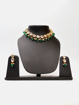 Kundan and Green Studs Necklace Set