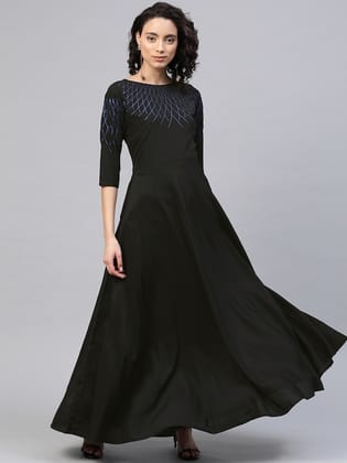 Women Black Solid Maxi Gown Dress