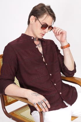 Mandarin Collar Maroon Shirt-L