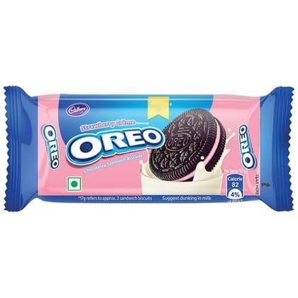 Cadbury Oreo Strawberry Flavour Biscuit Cream Sandwich, 43.75 gm