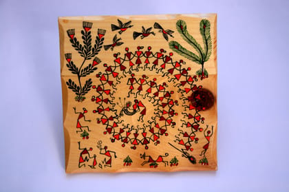 Wooden Warli Painting Wall Hanging