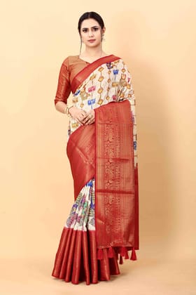 Yavira silk Women's Multi Printed Silk Blend Saree