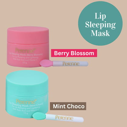 Perenne Lip Sleeping Mask For lip plumping & depigmentation With Kojic acid & Vitamin C (Berry blossom & Mint Choco-10gm x 2)-10gm x 2