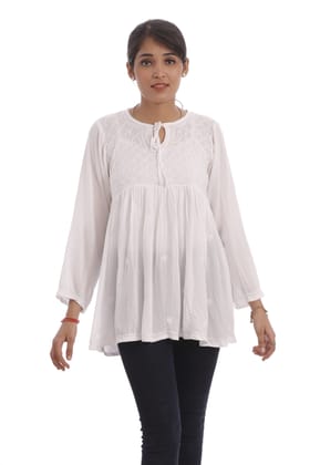 White Chikankari Top for Girls