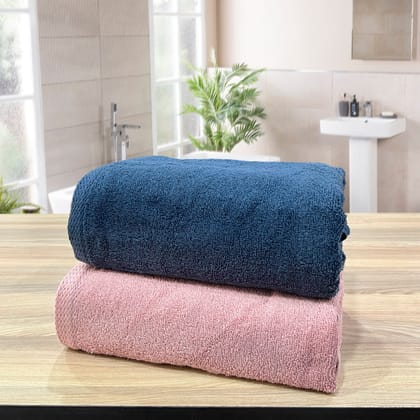 Revive- Pack of 2 450GSM Pure Cotton, Super Soft Bath Towels (75cm x 150cm) (Blue&Rose)