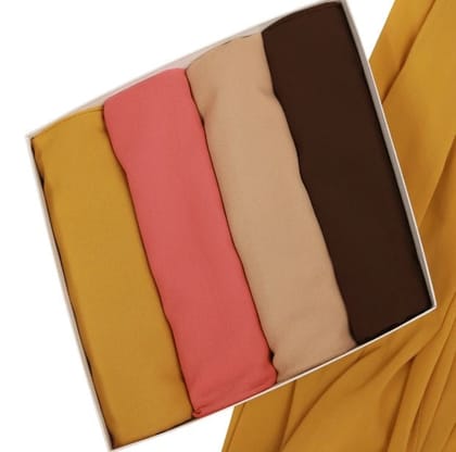 Premium Chiffon Hijabs - Four Shades-Corn Yellow - Rosewood -Ivory Nude - Espresso Brown