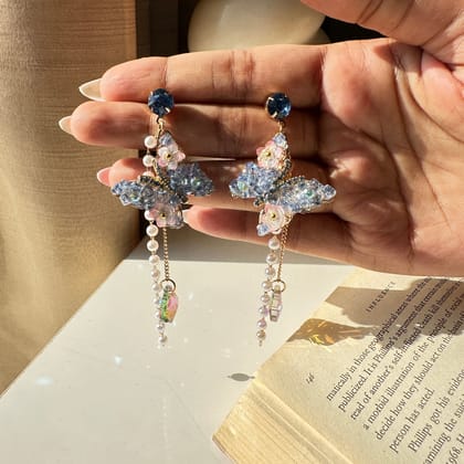 Blue Butterfly Stone Studded Turkish Dangler Earring