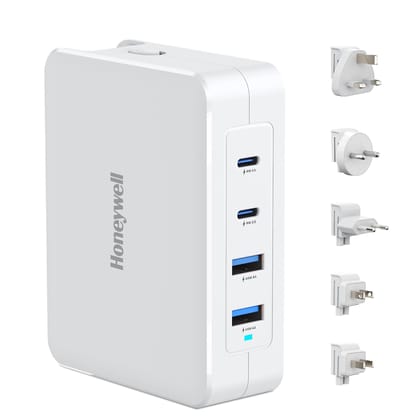 Honeywell Zest Charger GaN 140W,Ultra-Fast  Charger,2xType C Ports & 2xUSB A Port,Switchable Plugs