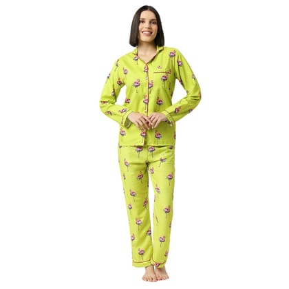 Flamingo Fluff Button Down Pj Set - Cotton Rayon Pj Set with Notched Collar-XS