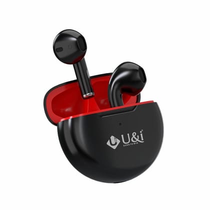 U&i Mood Series 22 Hours Battery Backup True Wireless Stereo with Mic-Black-Red