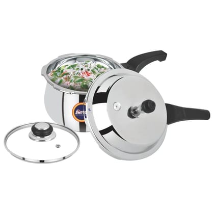 Softel Handi 3 Litre Stainless Steel Pressure Cooker with Glass Lid | Gas & Induction Compatible | Silver