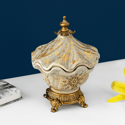 The Golden Mystique Ceramic Vase and Decorative Showpiece-Width - 9 Inches & Height - 11 Inches / Ceramic / Available