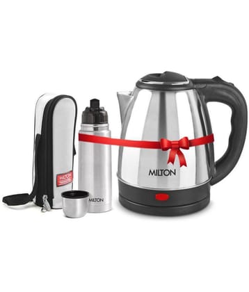 Milton Combo Set Go Electro 1.5 Ltrs Electric Kettle and Flip Lid 350 ml- Silver Thermosteel Hot or Cold Stainless Steel Water Bottle with Jacket